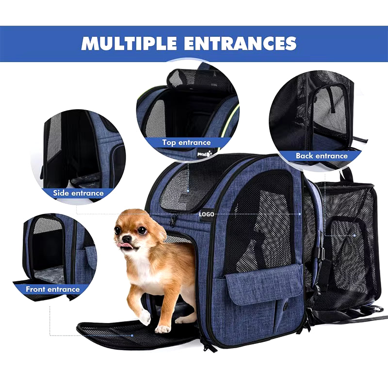 Pet Supplies Portable Breathable Double Shoulder Cat Bag, Foldable Puppy Backpack, Fashionable and Expandable Pet Bag