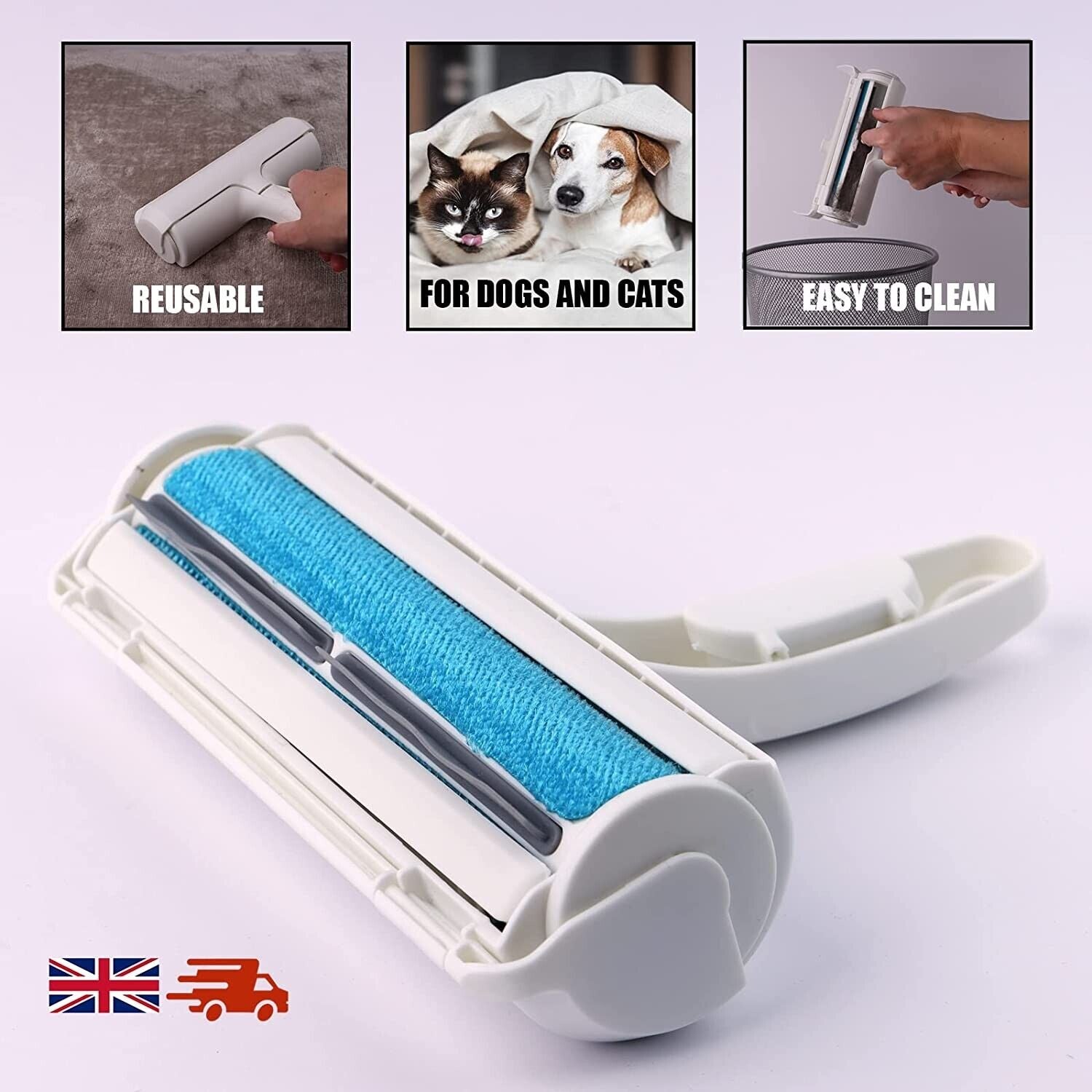 Reusable Pet Hair Remover Roller for Dogs Cats, Animal Hair Removal Brush